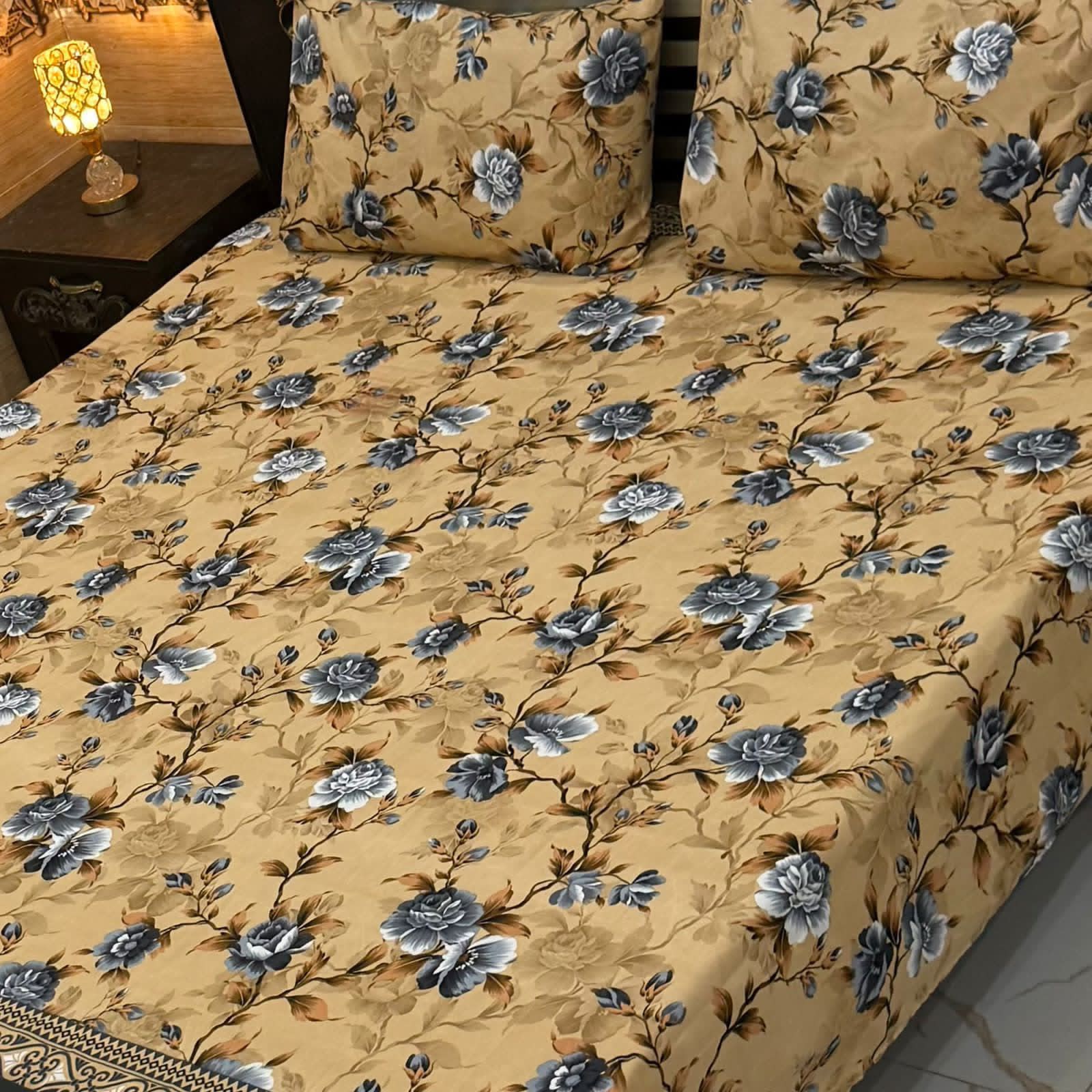3D Crystal King Size Bedsheet Set – Luxury Medallion Print with Matching Pillow Covers