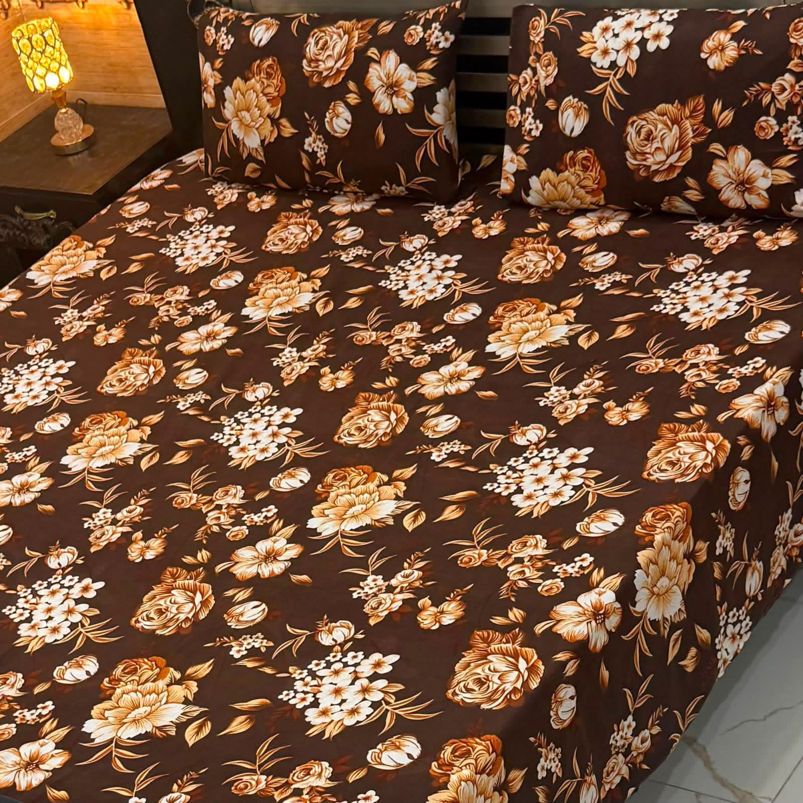 3D Crystal King Size Bedsheet Set – Luxury Medallion Print with Matching Pillow Covers