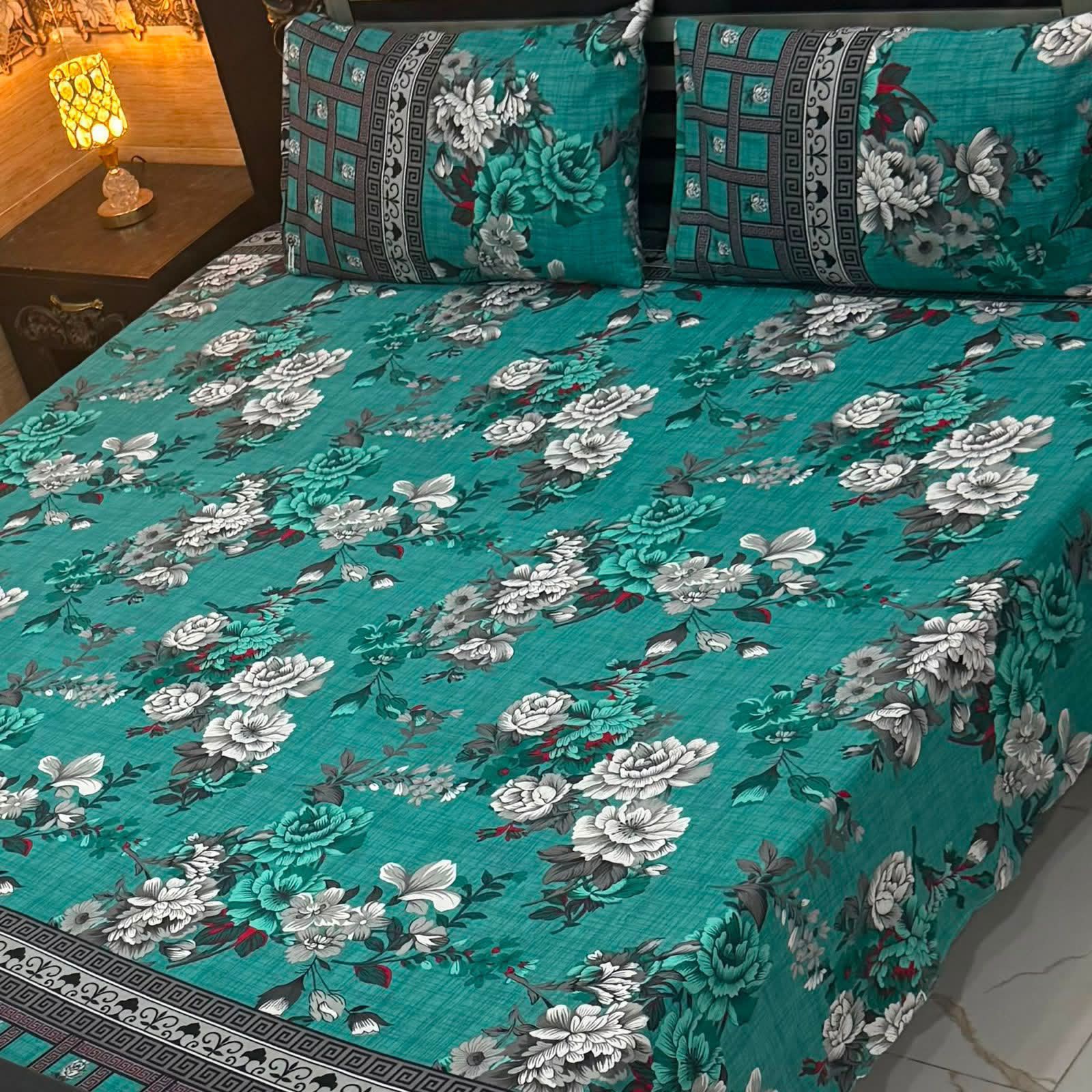 3D Crystal King Size Bedsheet Set – Luxury Medallion Print with Matching Pillow Covers