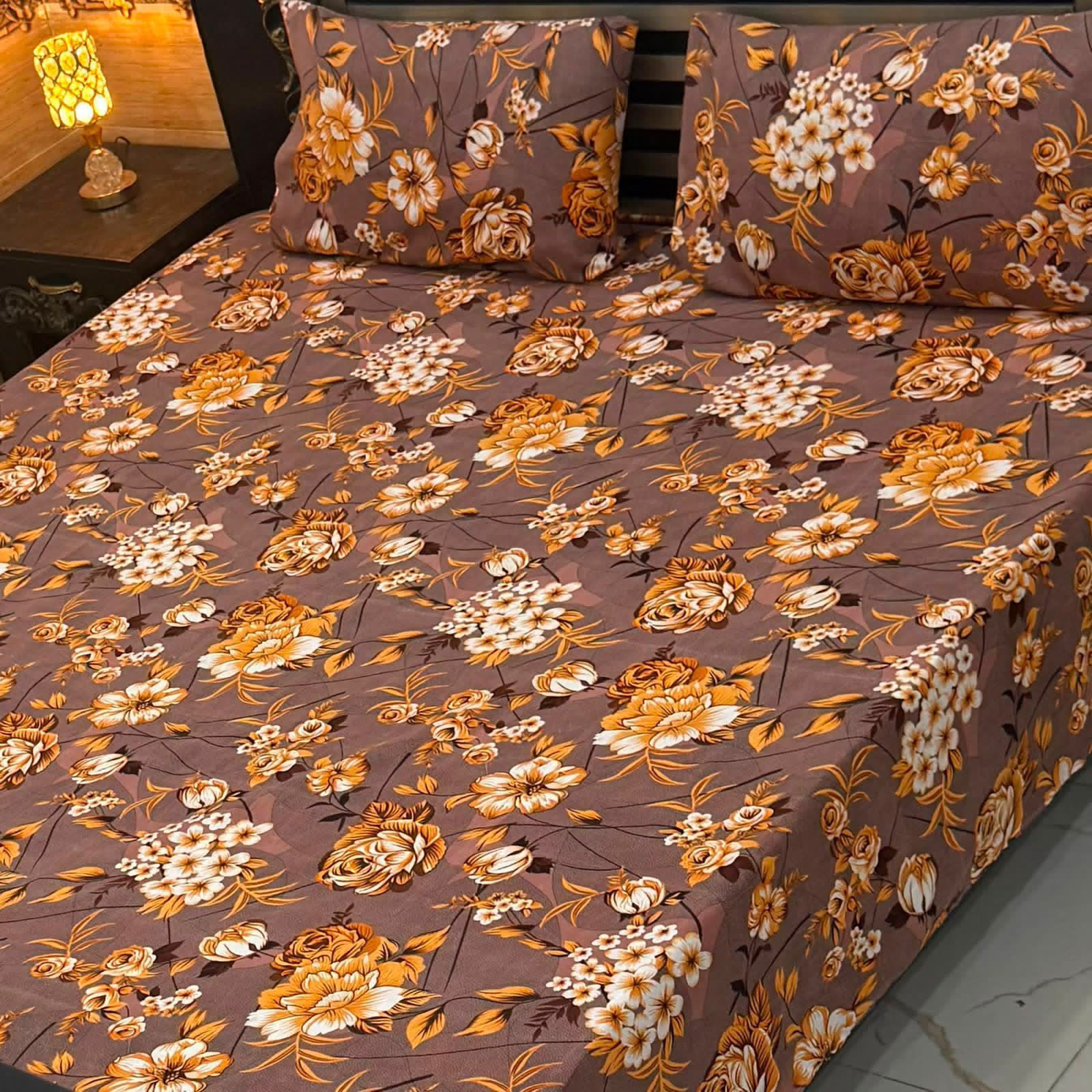 3D Crystal King Size Bedsheet Set – Luxury Medallion Print with Matching Pillow Covers