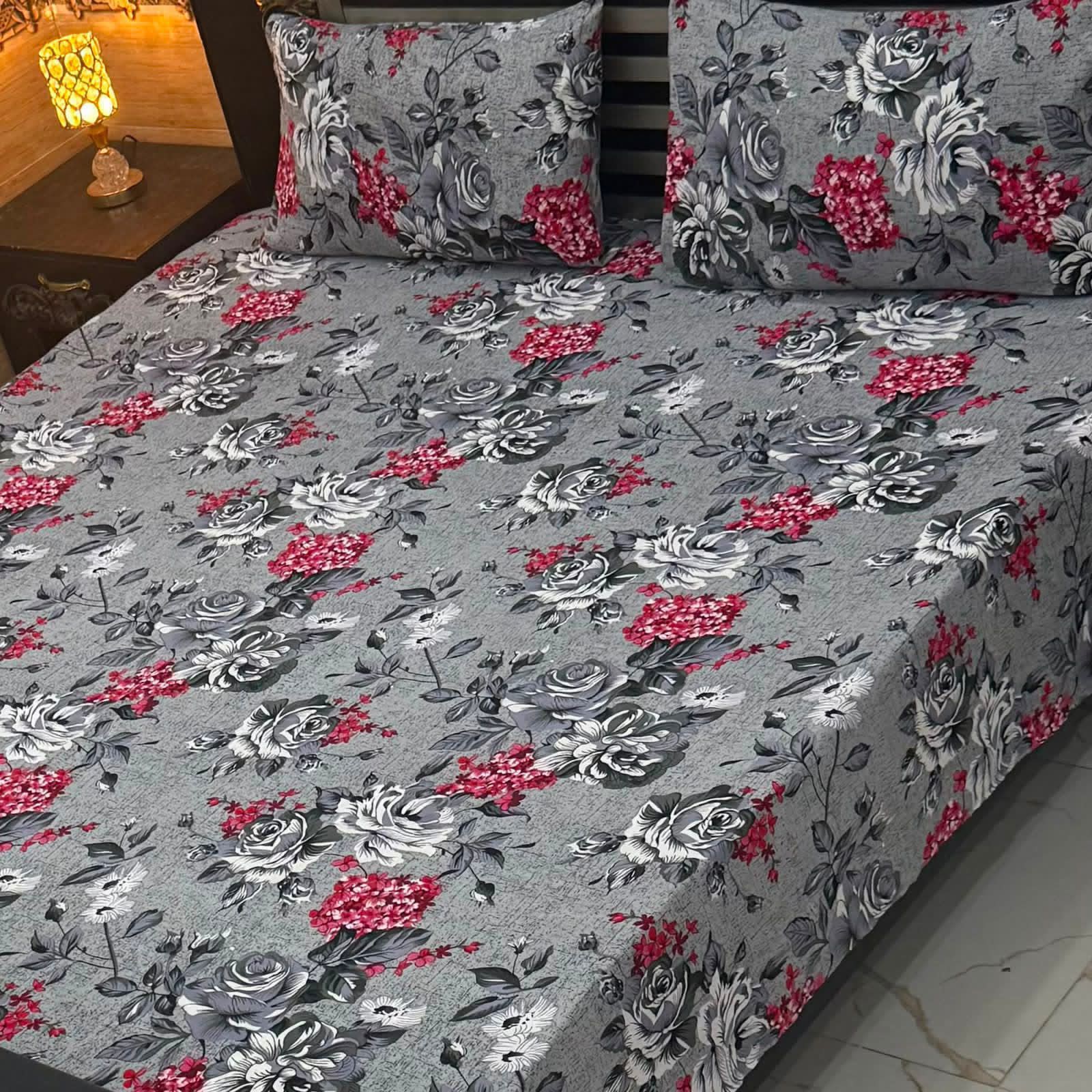 3D Crystal King Size Bedsheet Set – Luxury Medallion Print with Matching Pillow Covers