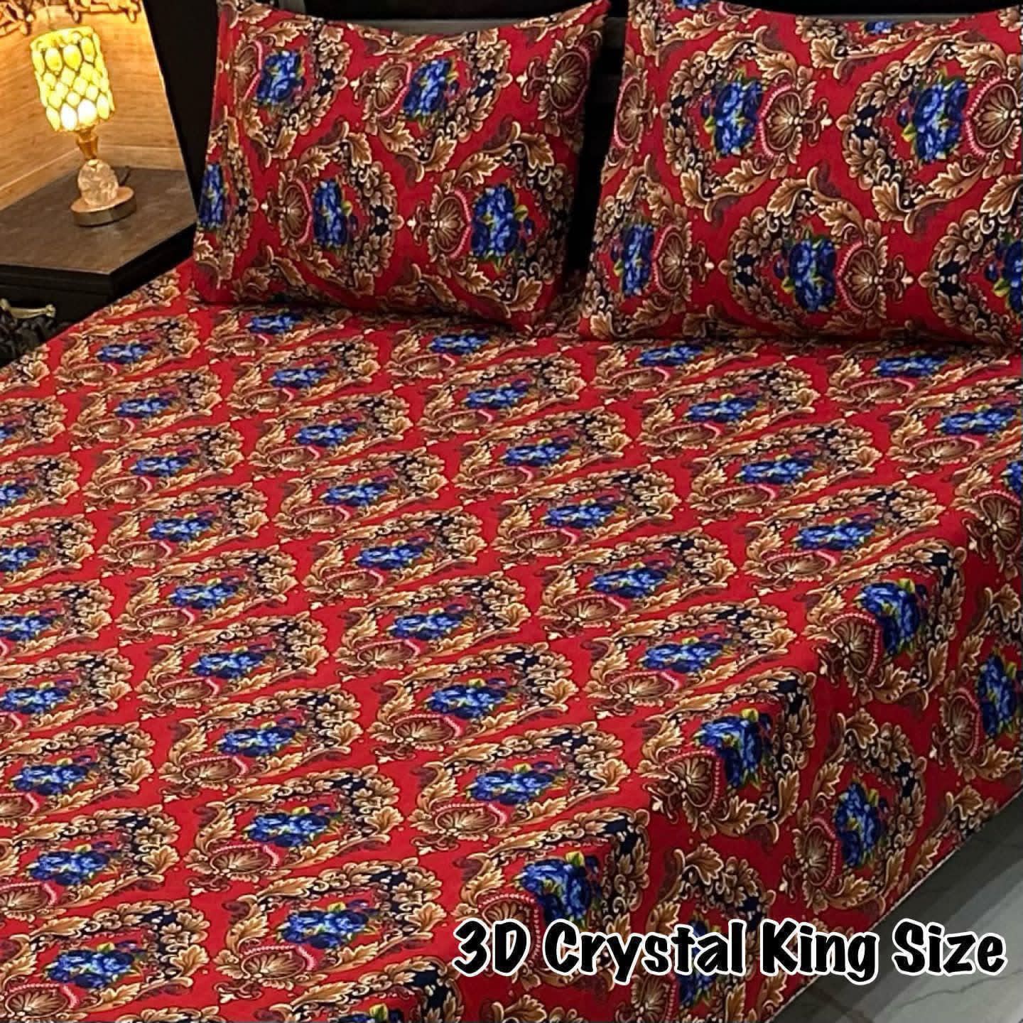 3D Crystal King Size Bedsheet Set – Luxury Medallion Print with Matching Pillow Covers