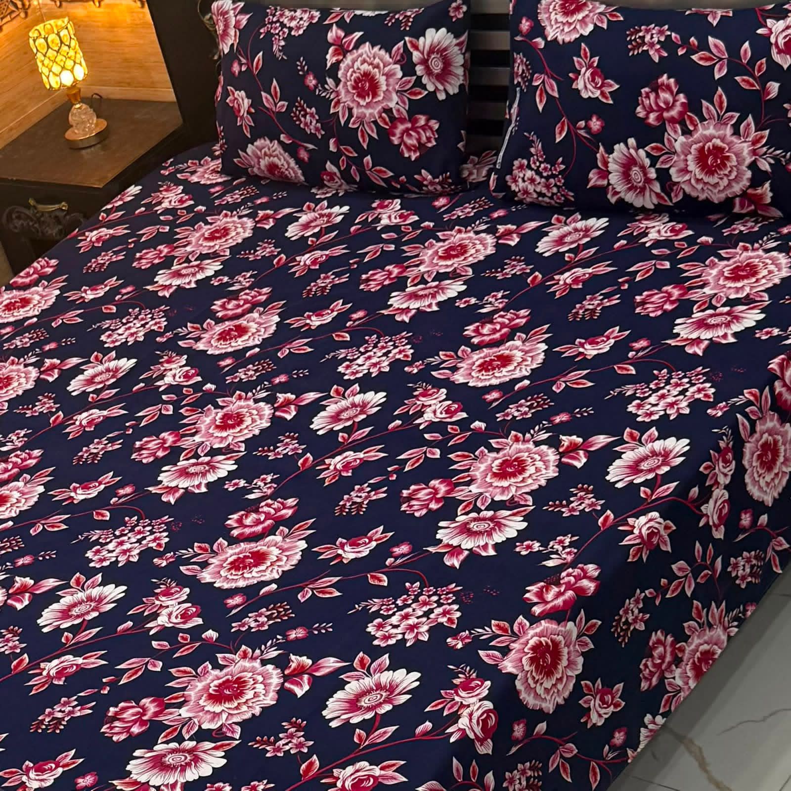 3D Crystal King Size Bedsheet Set – Luxury Medallion Print with Matching Pillow Covers