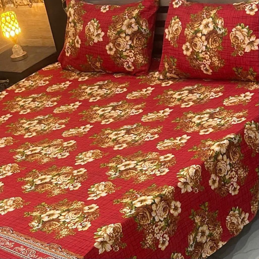 3D Crystal King Size Bedsheet Set – Luxury Medallion Print with Matching Pillow Covers