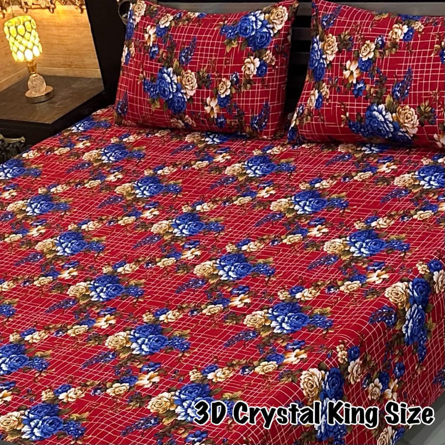 3D Crystal King Size Bedsheet Set – Luxury Medallion Print with Matching Pillow Covers