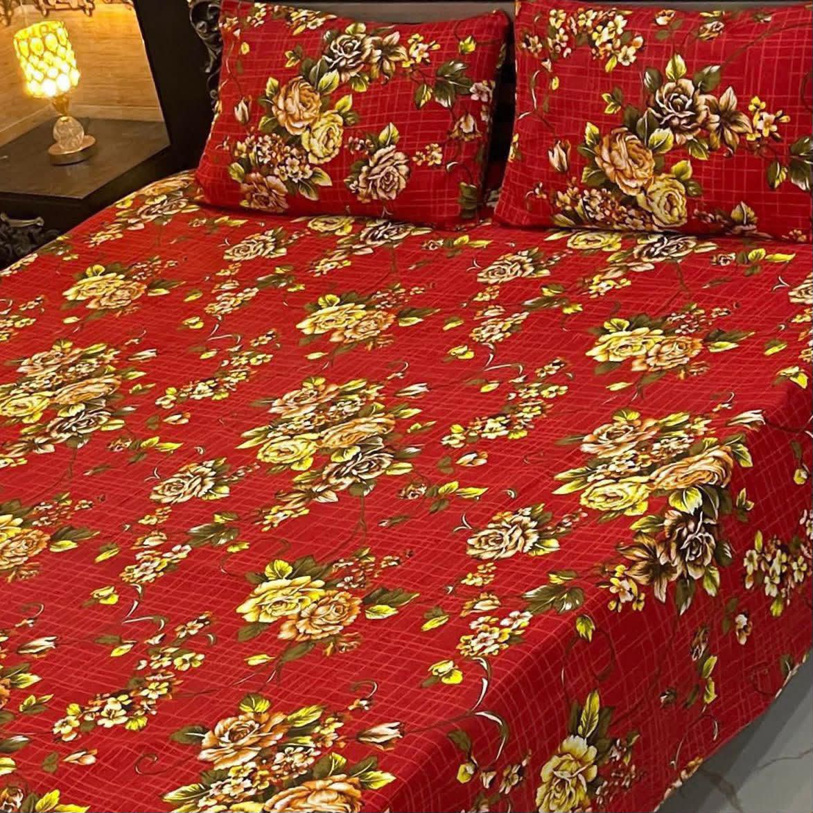 3D Crystal King Size Bedsheet Set – Luxury Medallion Print with Matching Pillow Covers