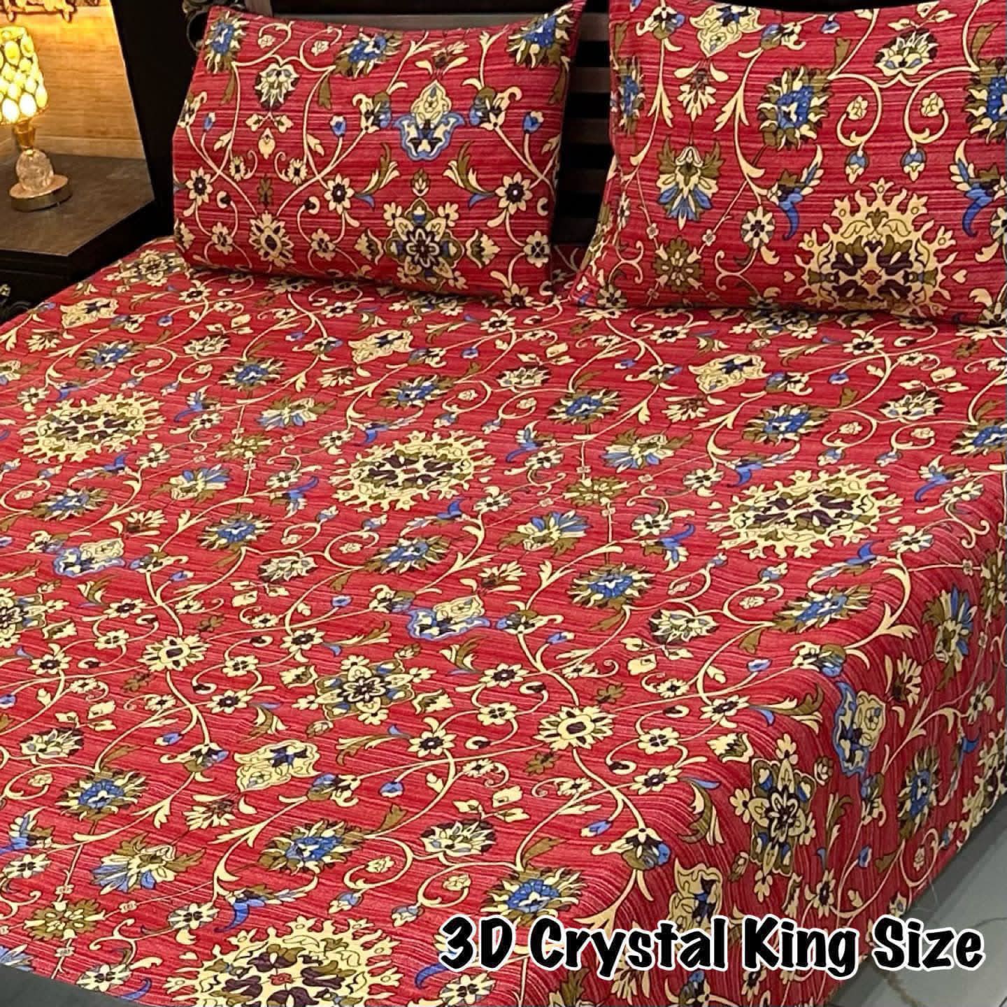 3D Crystal King Size Bedsheet Set – Luxury Medallion Print with Matching Pillow Covers