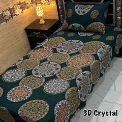 3D Crystal King Size Bedsheet Set – Luxury Medallion Print with Matching Pillow Covers