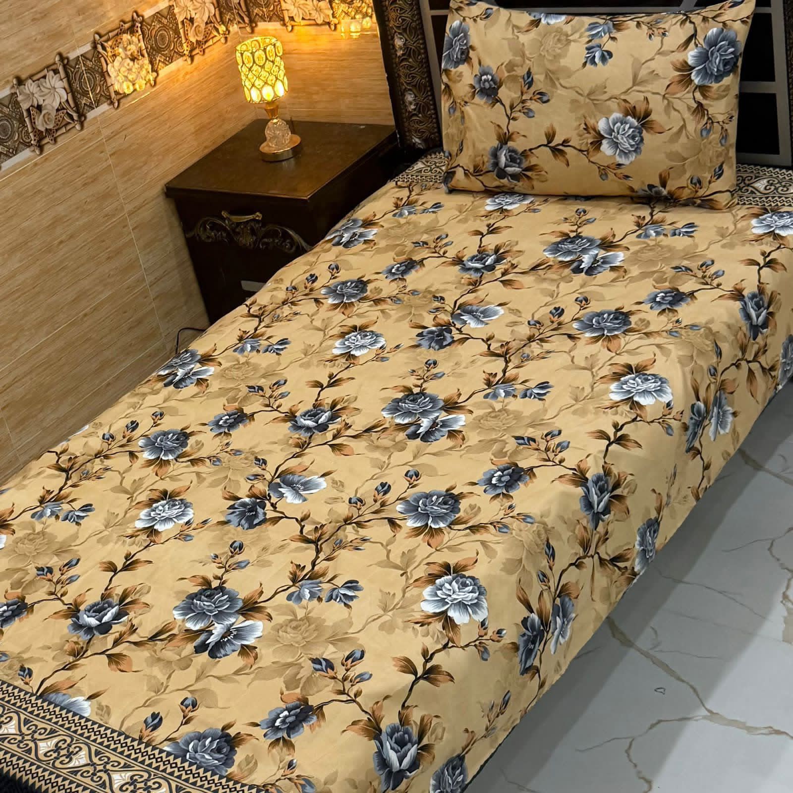 3D Crystal King Size Bedsheet Set – Luxury Medallion Print with Matching Pillow Covers