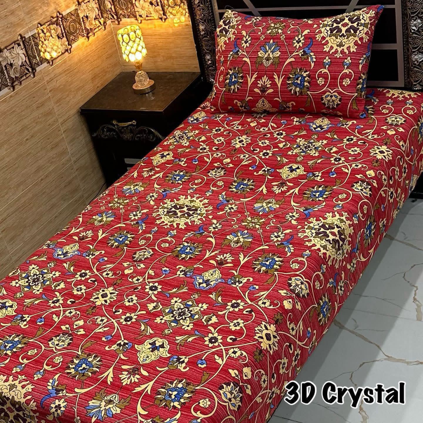 3D Crystal King Size Bedsheet Set – Luxury Medallion Print with Matching Pillow Covers