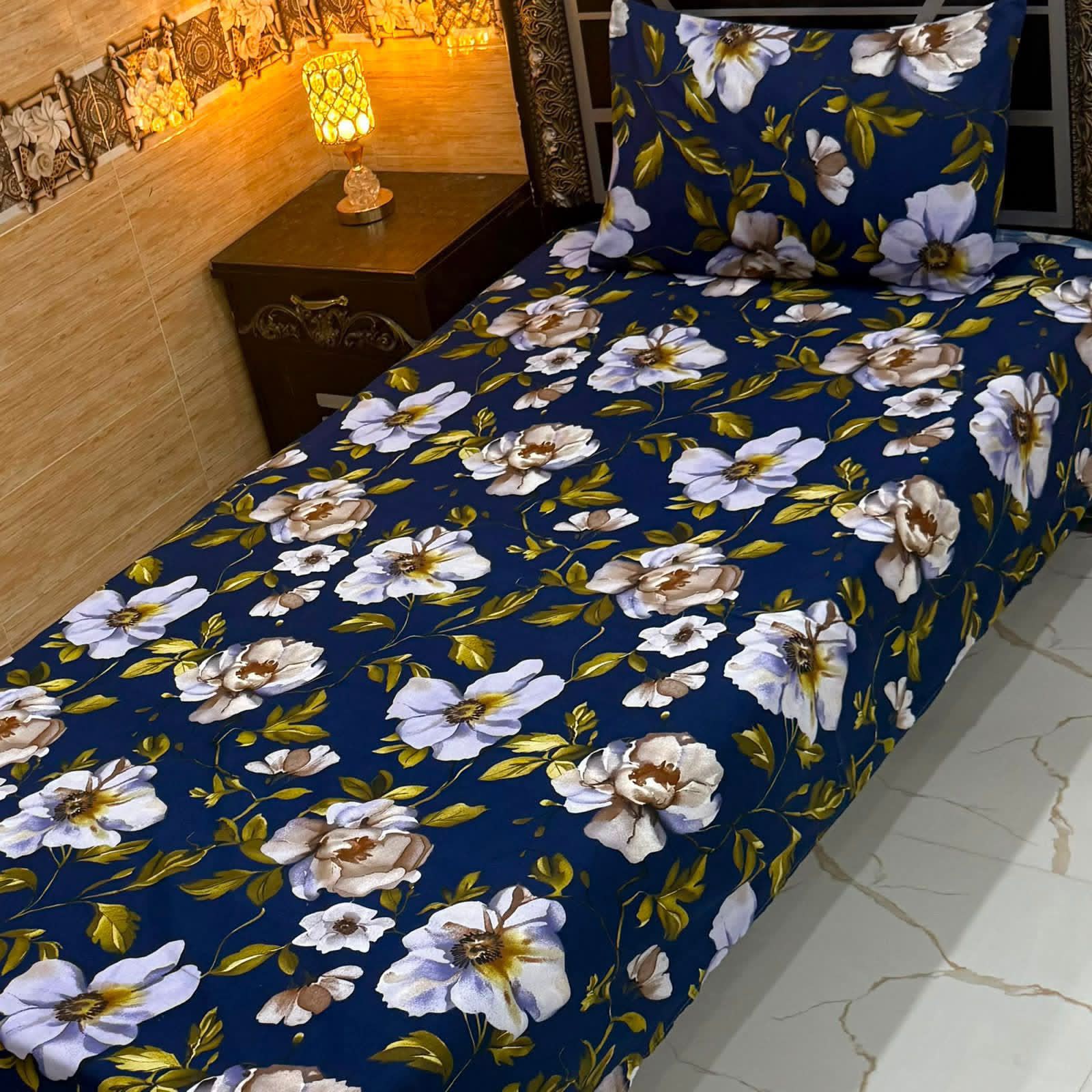 3D Crystal King Size Bedsheet Set – Luxury Medallion Print with Matching Pillow Covers