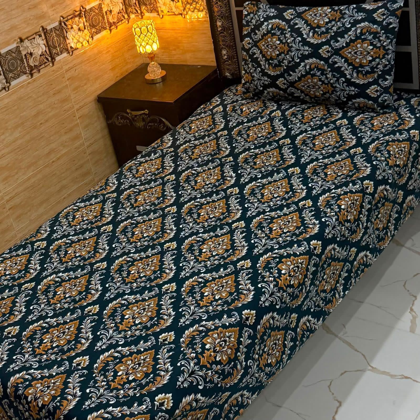 3D Crystal King Size Bedsheet Set – Luxury Medallion Print with Matching Pillow Covers