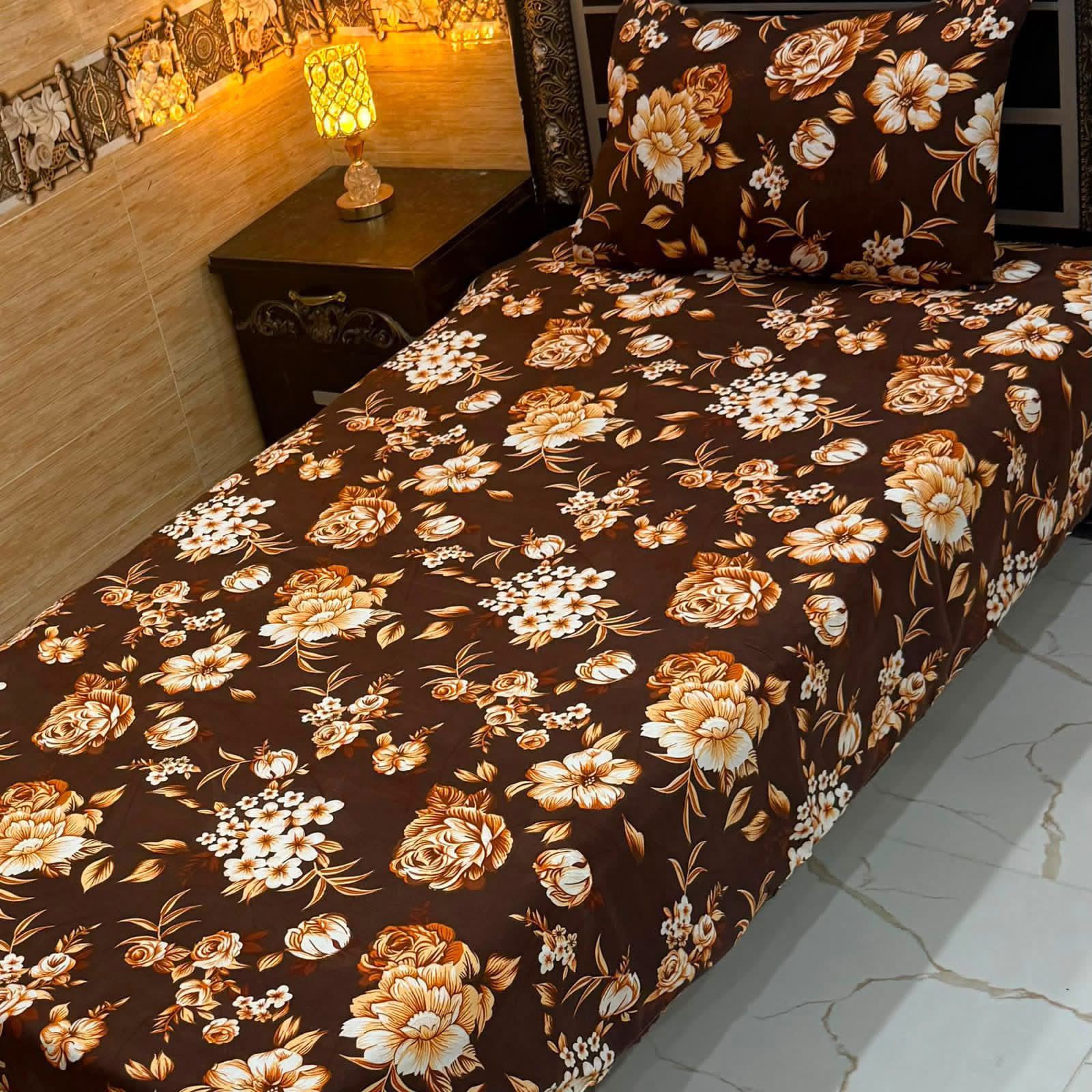 3D Crystal King Size Bedsheet Set – Luxury Medallion Print with Matching Pillow Covers