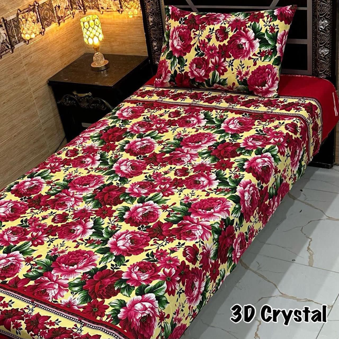 3D Crystal King Size Bedsheet Set – Luxury Medallion Print with Matching Pillow Covers