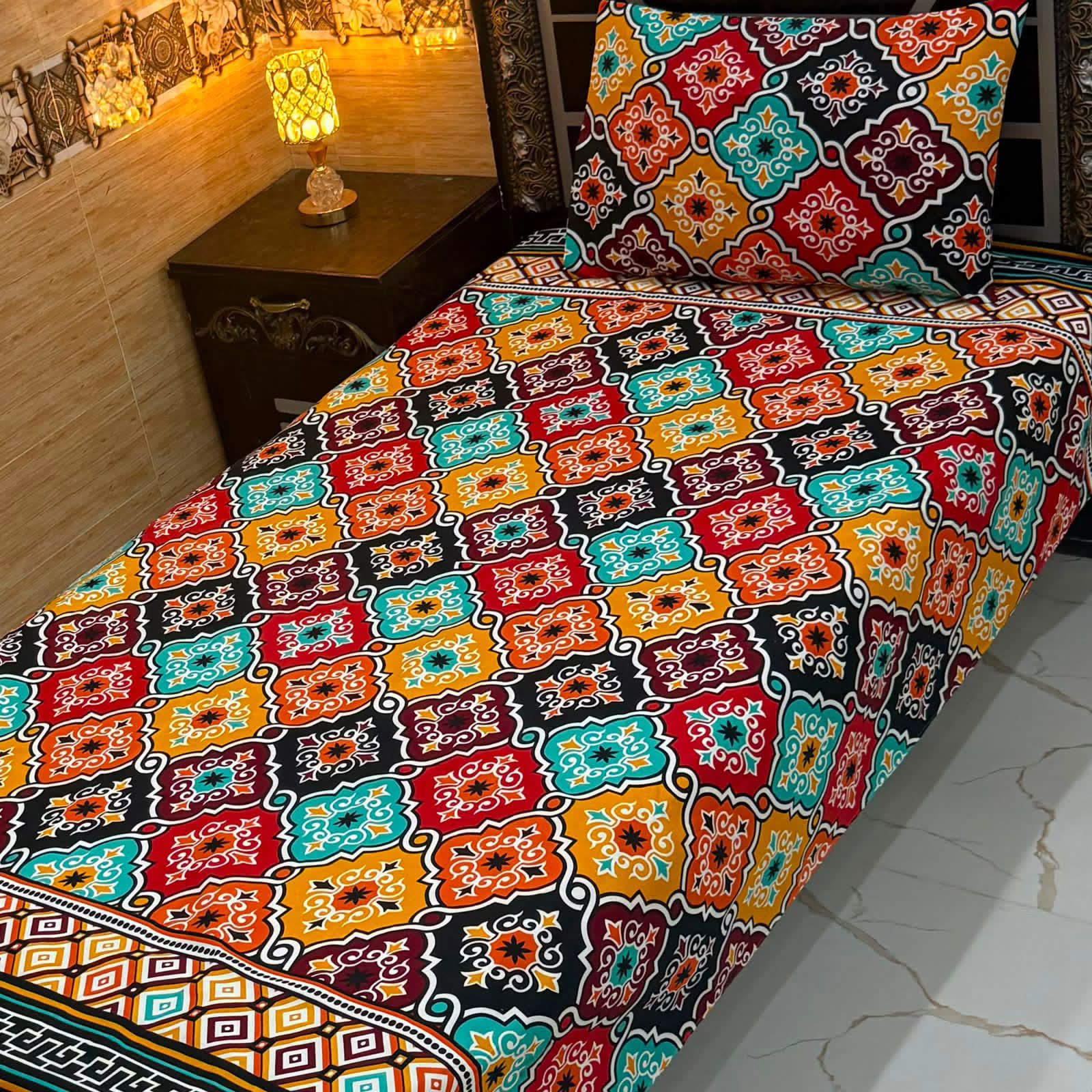 3D Crystal King Size Bedsheet Set – Luxury Medallion Print with Matching Pillow Covers