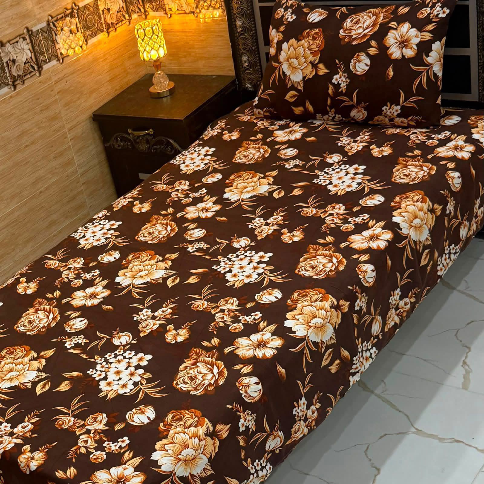3D Crystal King Size Bedsheet Set – Luxury Medallion Print with Matching Pillow Covers