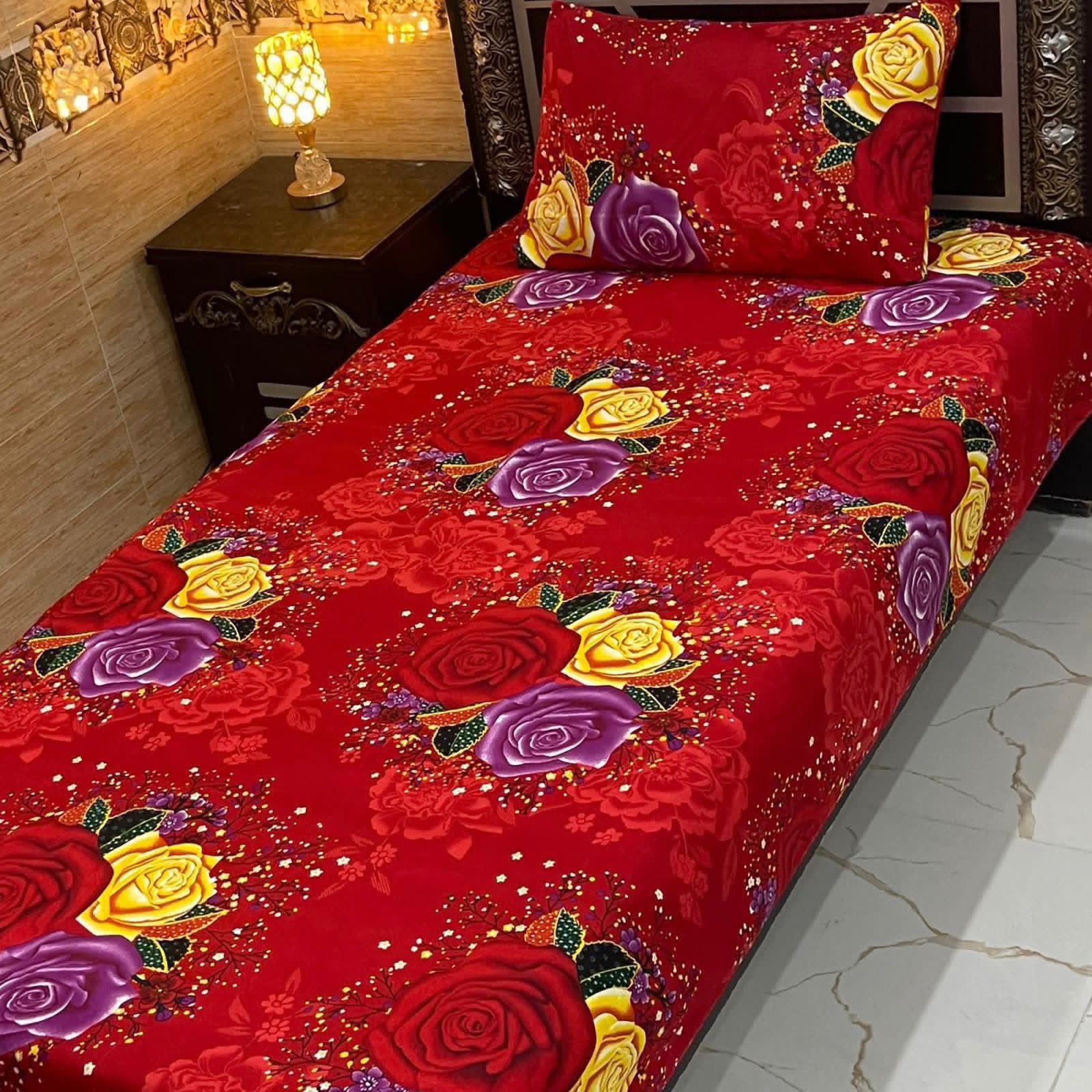 3D Crystal King Size Bedsheet Set – Luxury Medallion Print with Matching Pillow Covers