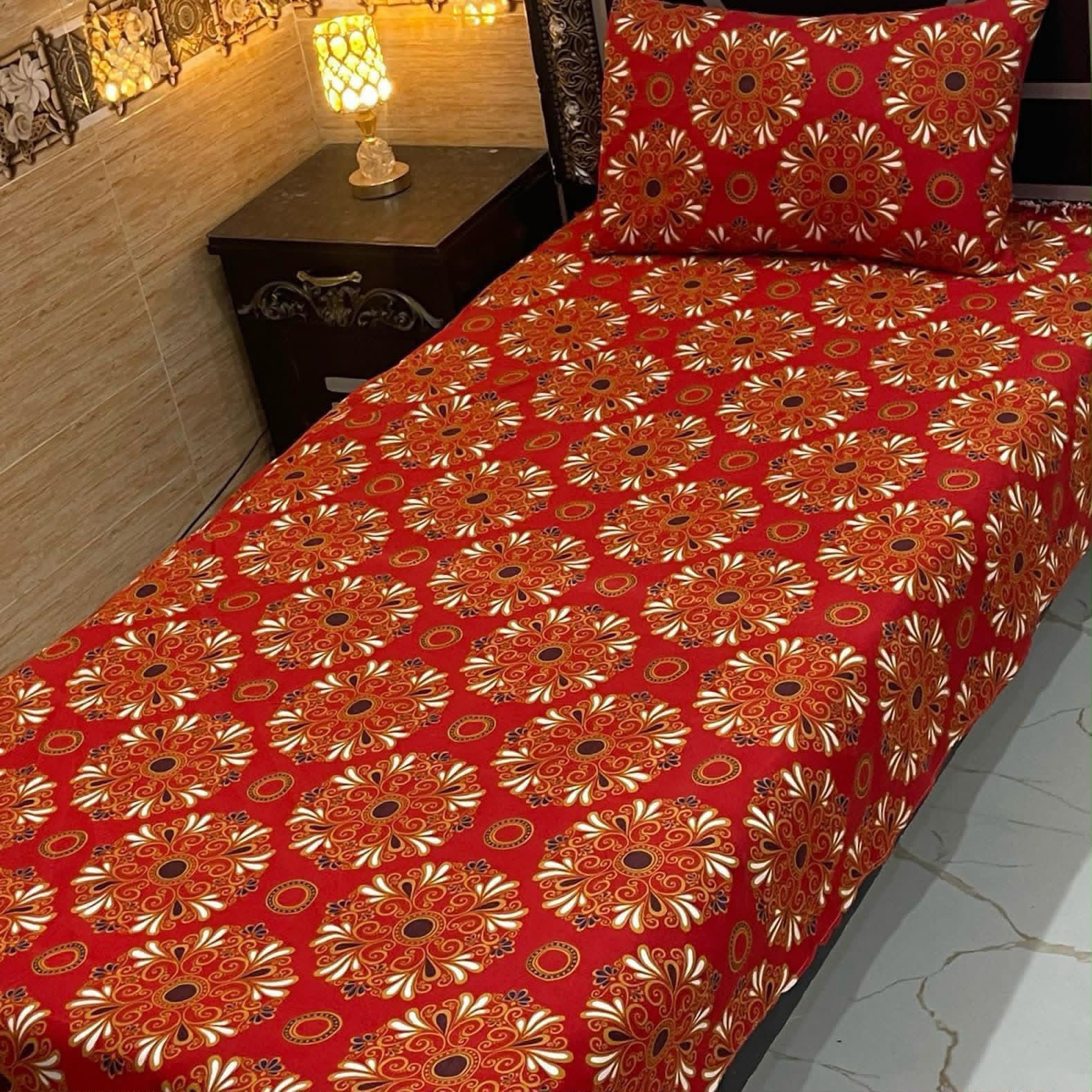 3D Crystal King Size Bedsheet Set – Luxury Medallion Print with Matching Pillow Covers