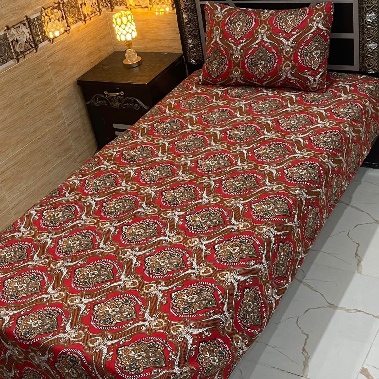 3D Crystal King Size Bedsheet Set – Luxury Medallion Print with Matching Pillow Covers