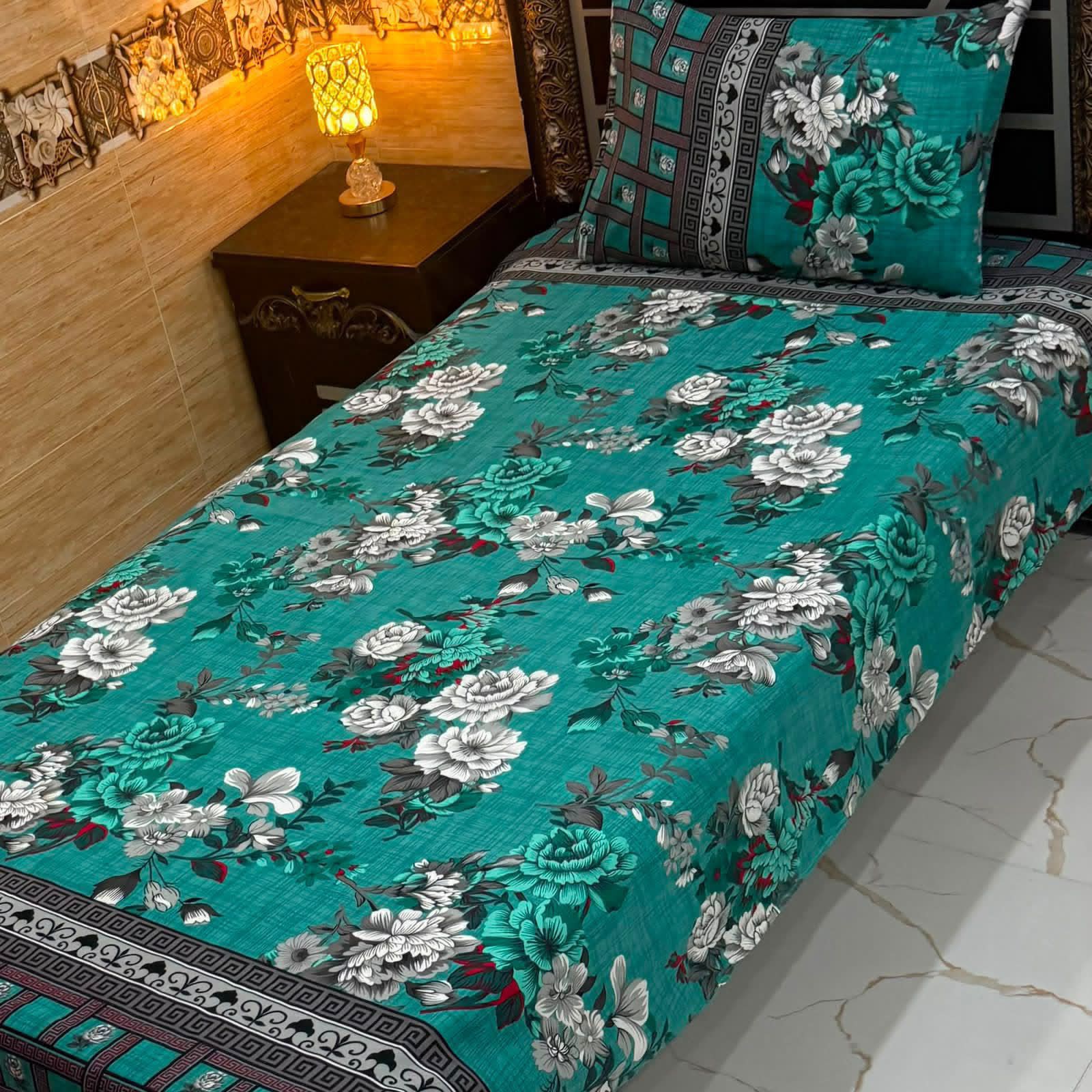 3D Crystal King Size Bedsheet Set – Luxury Medallion Print with Matching Pillow Covers