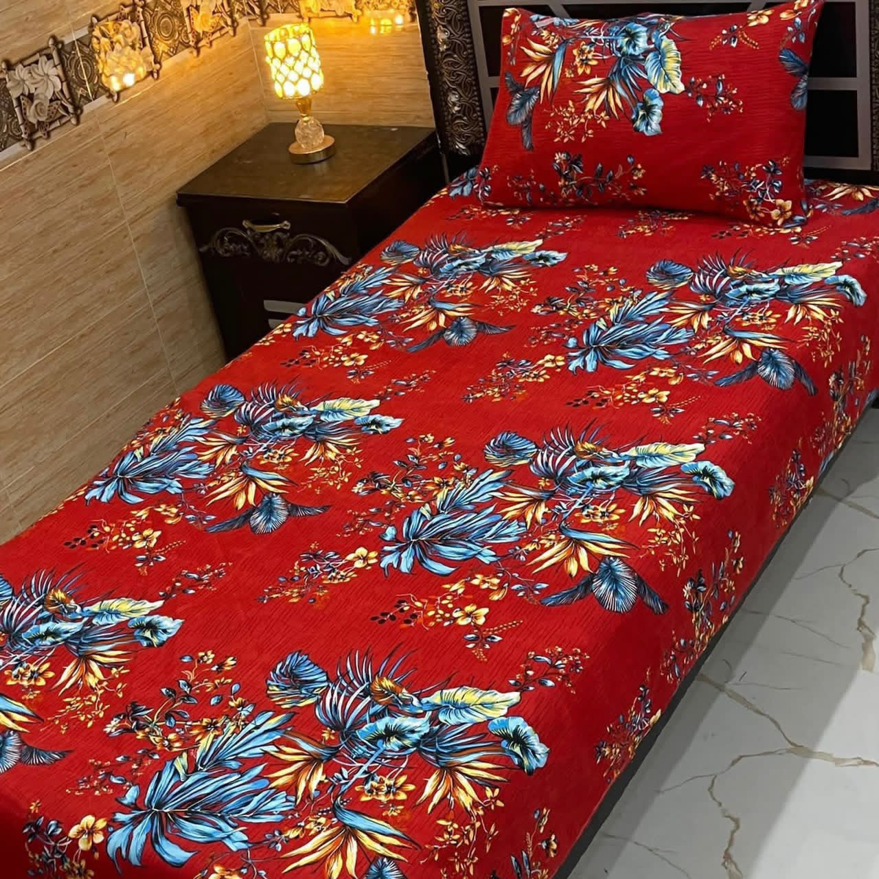 3D Crystal King Size Bedsheet Set – Luxury Medallion Print with Matching Pillow Covers