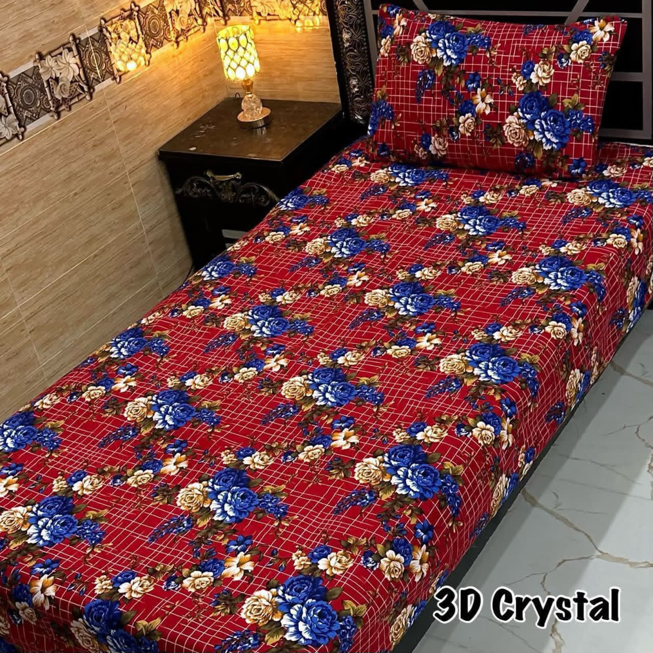 3D Crystal King Size Bedsheet Set – Luxury Medallion Print with Matching Pillow Covers