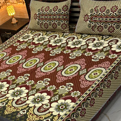 Luxury Traditional Floral Bedsheet Set – Premium Printed Design with Matching Pillow Covers