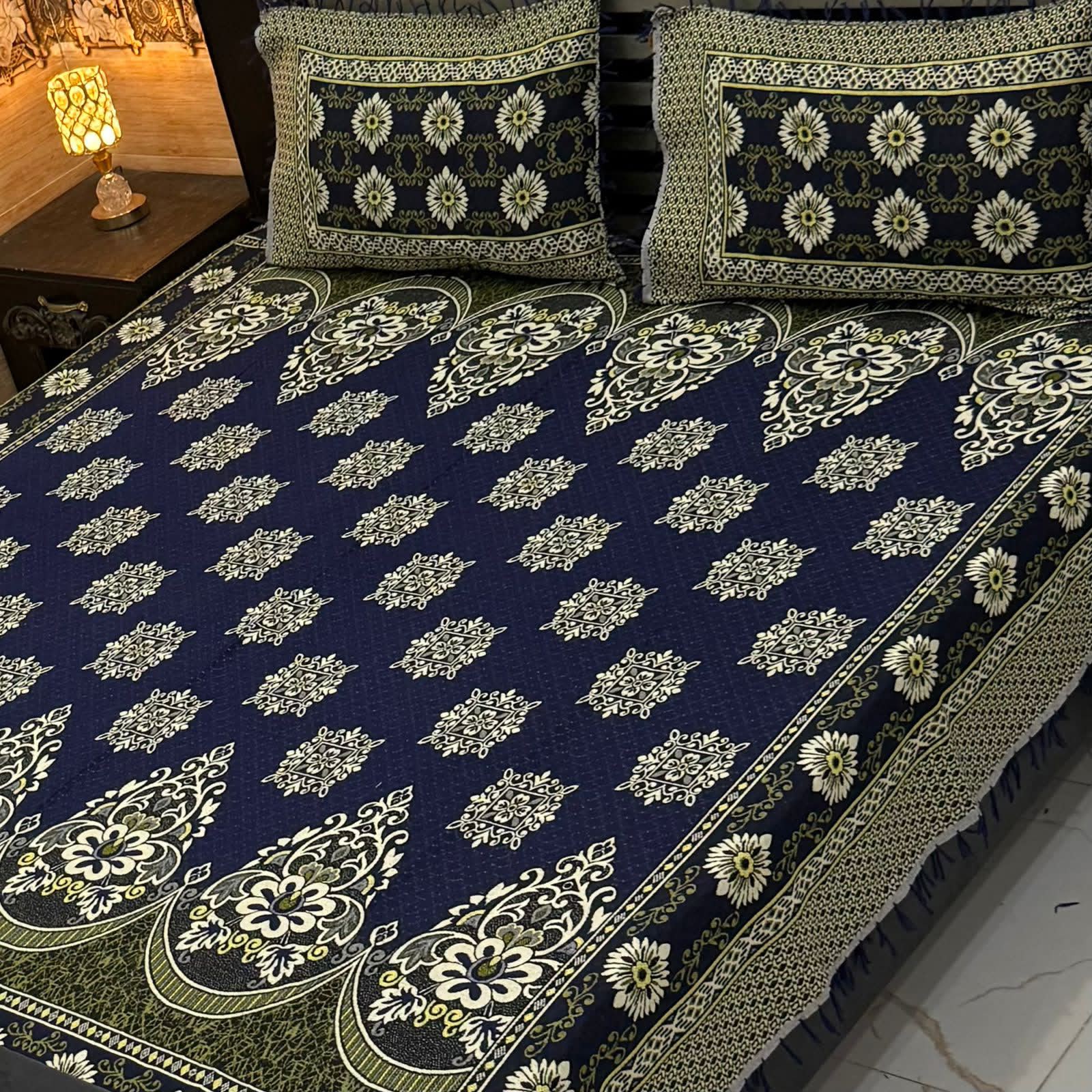 Luxury Traditional Floral Bedsheet Set – Premium Printed Design with Matching Pillow Covers