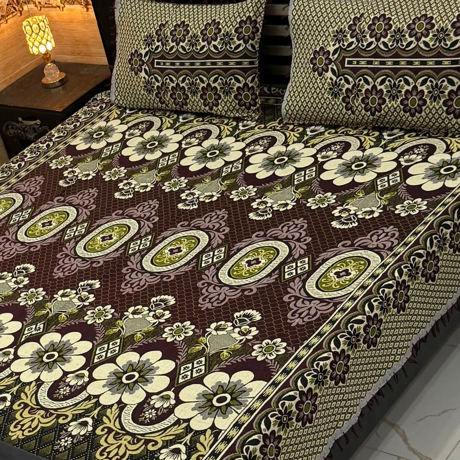 Luxury Traditional Floral Bedsheet Set – Premium Printed Design with Matching Pillow Covers