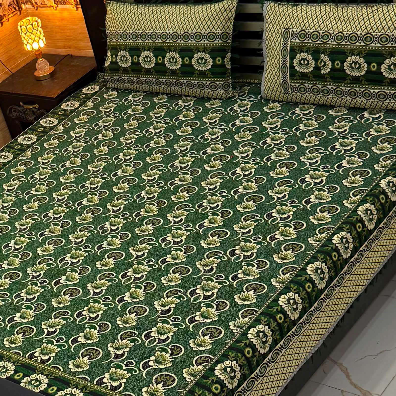 Luxury Traditional Floral Bedsheet Set – Premium Printed Design with Matching Pillow Covers