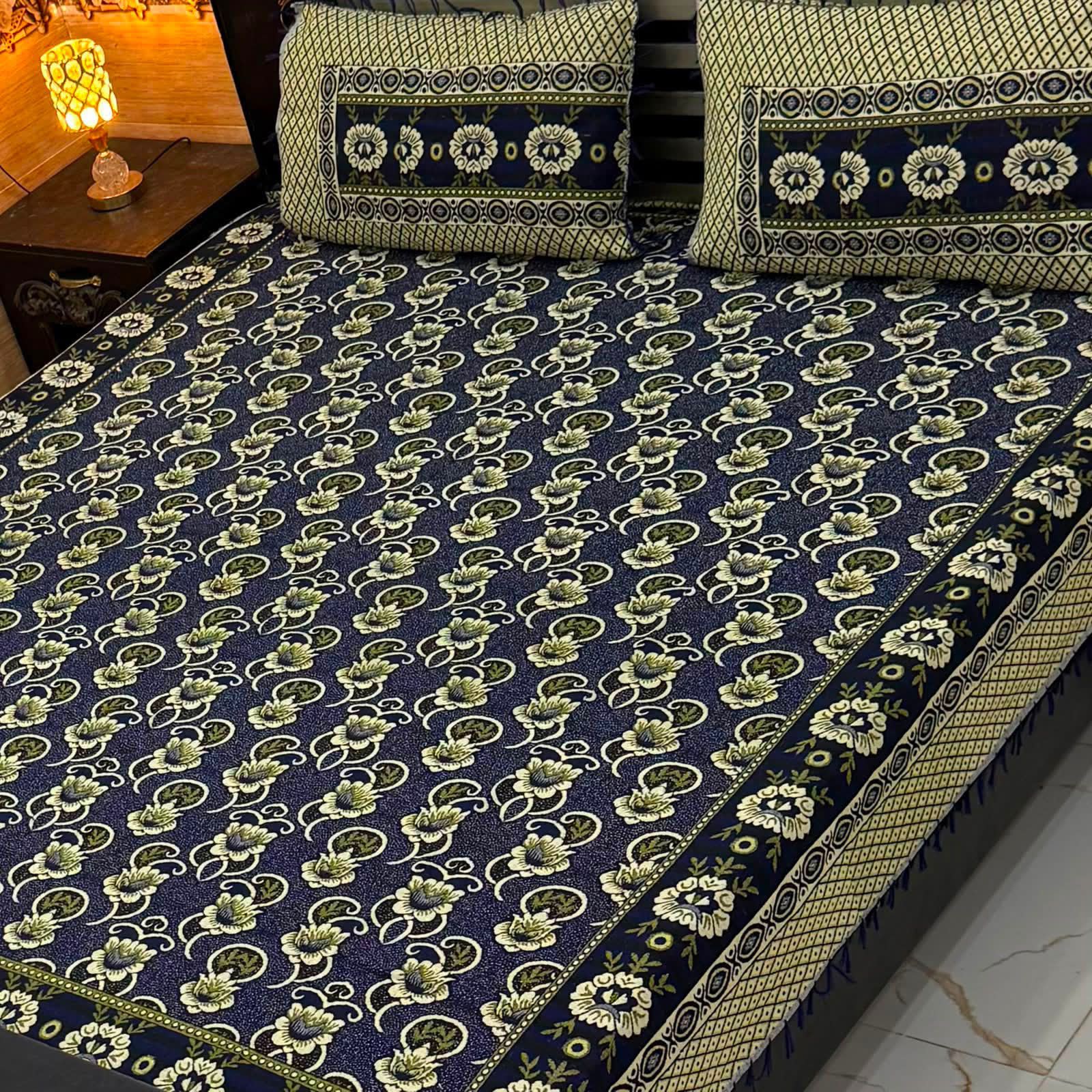 Luxury Traditional Floral Bedsheet Set – Premium Printed Design with Matching Pillow Covers