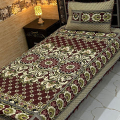 Luxury Traditional Floral Bedsheet Set – Premium Printed Design with Matching Pillow Covers