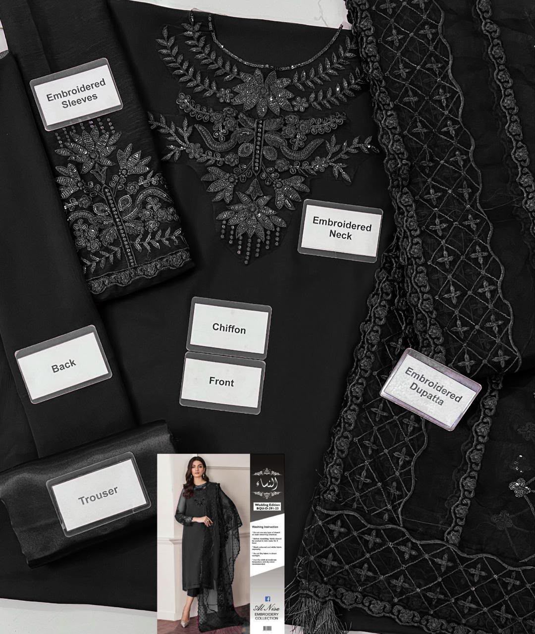 JAZMIN Luxury Chiffon Collection – Heavy Embroidered Organza Dupatta Edition emb 2008