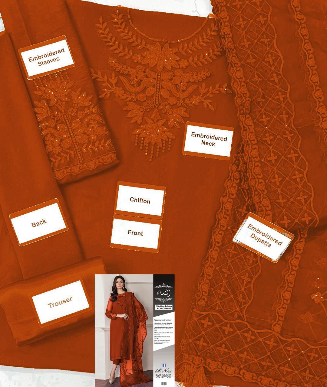 JAZMIN Luxury Chiffon Collection – Heavy Embroidered Organza Dupatta Edition emb 2007