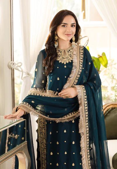 Asim Jofa Chiffon Collection – Sequinned Embroidered Shirt, Dupatta & Trouser