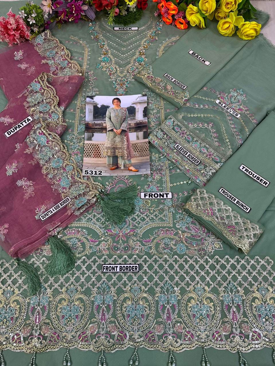 Imrozia Handwork Embroidered Chiffon & Net 3-Piece Suit
