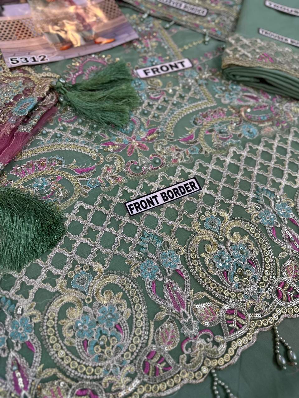 Imrozia Handwork Embroidered Chiffon & Net 3-Piece Suit