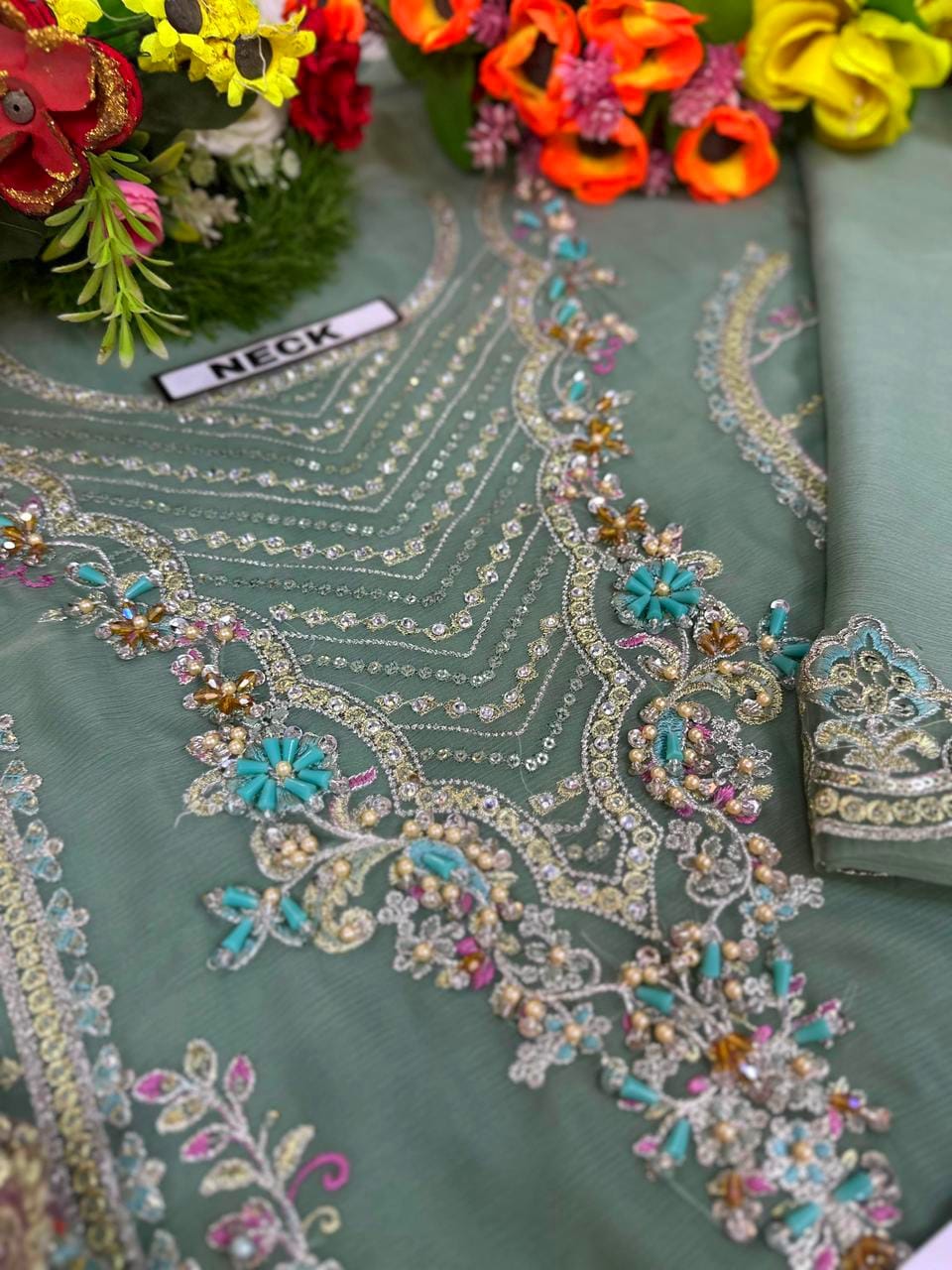 Imrozia Handwork Embroidered Chiffon & Net 3-Piece Suit