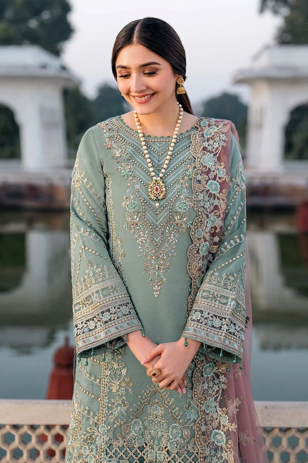 Imrozia Handwork Embroidered Chiffon & Net 3-Piece Suit