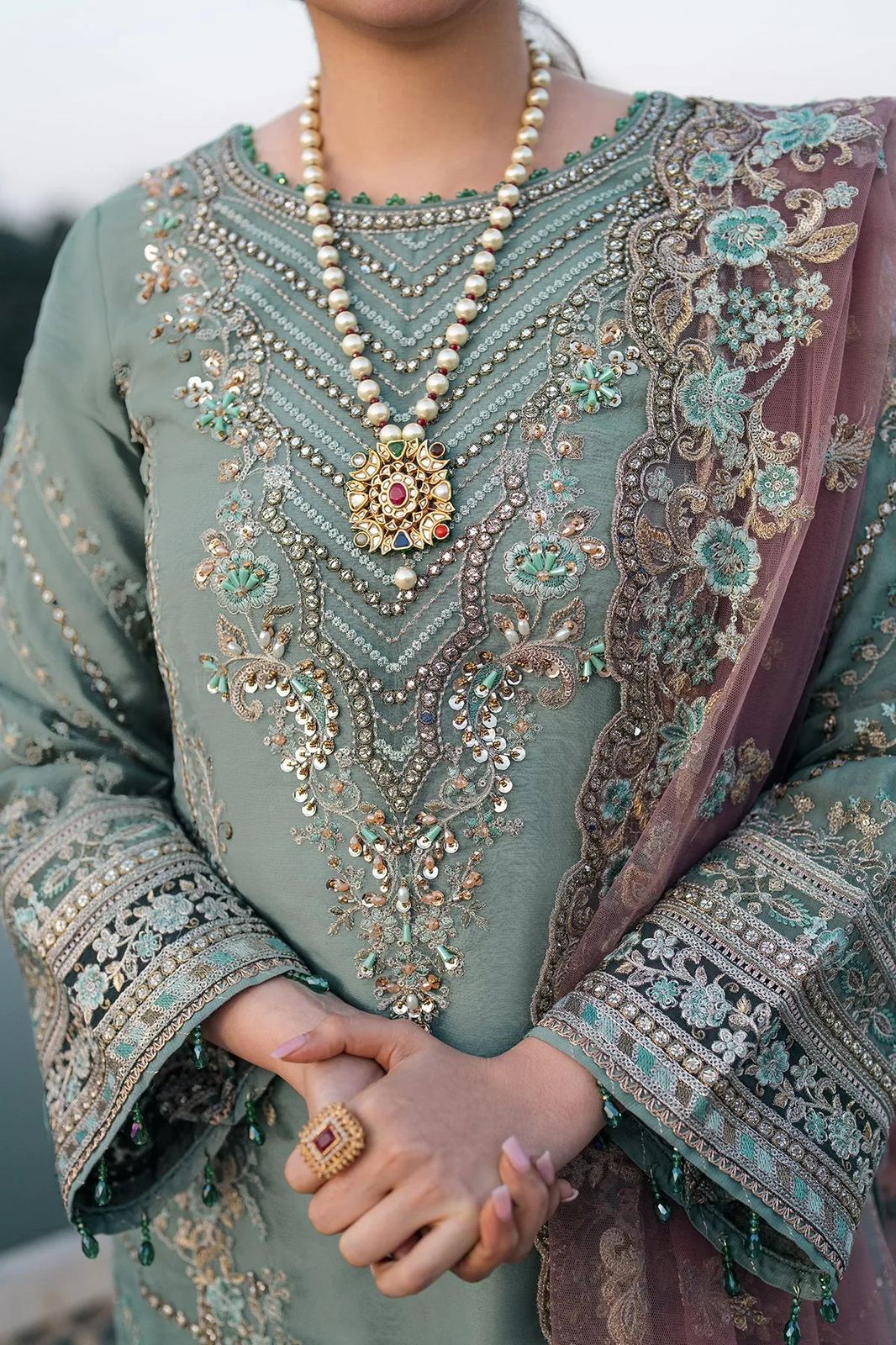 Imrozia Handwork Embroidered Chiffon & Net 3-Piece Suit