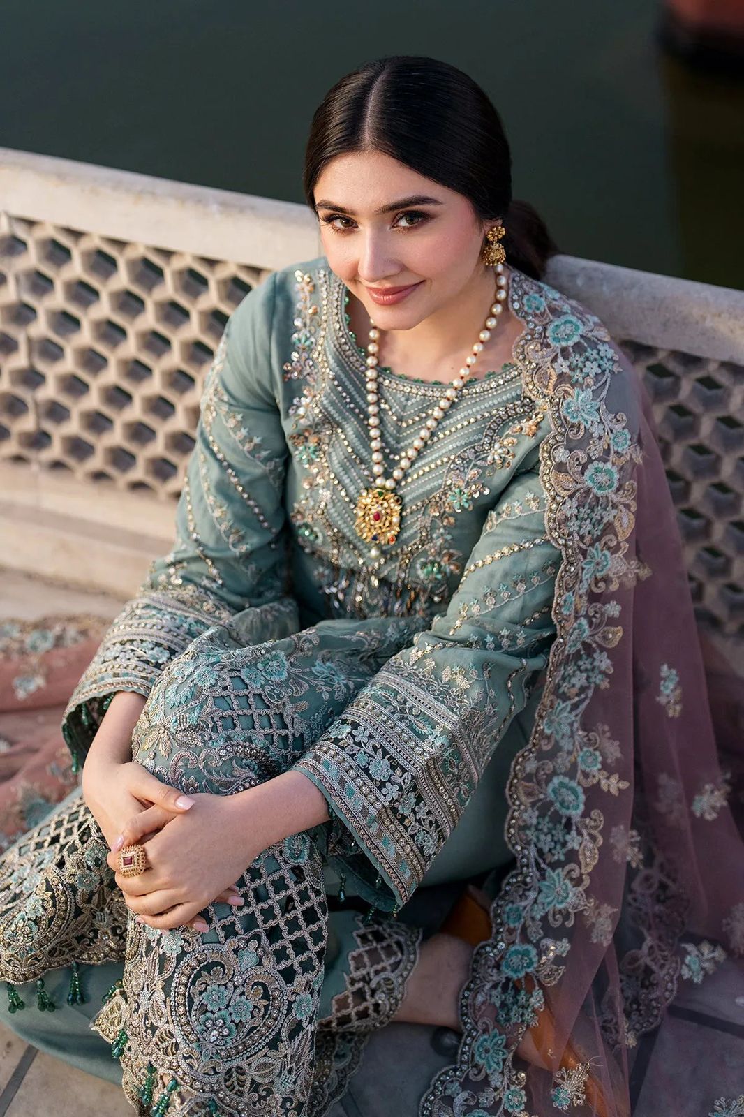 Imrozia Handwork Embroidered Chiffon & Net 3-Piece Suit