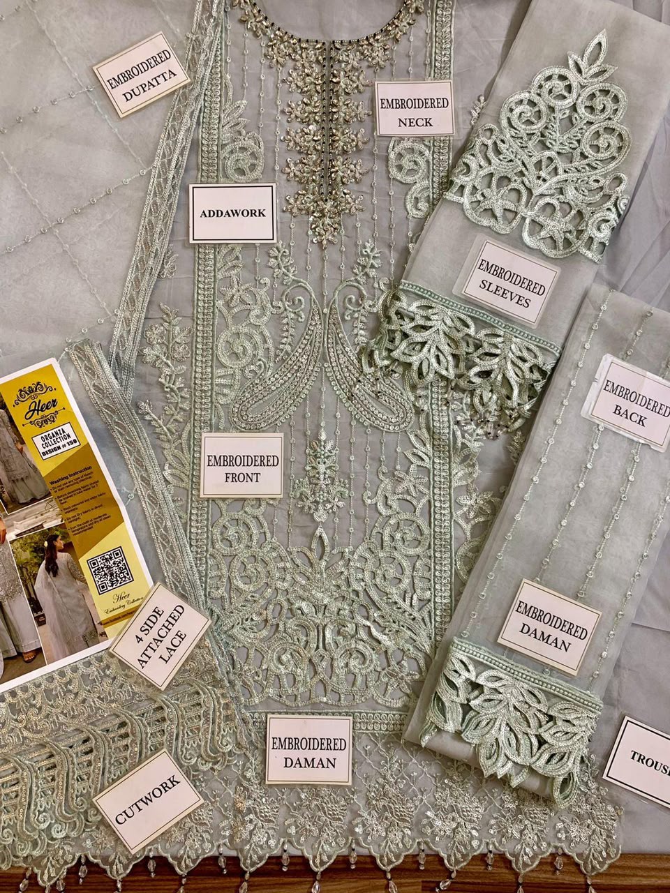 Heavy Sequence Embroidered Organza 3-Piece Suit with Handwork