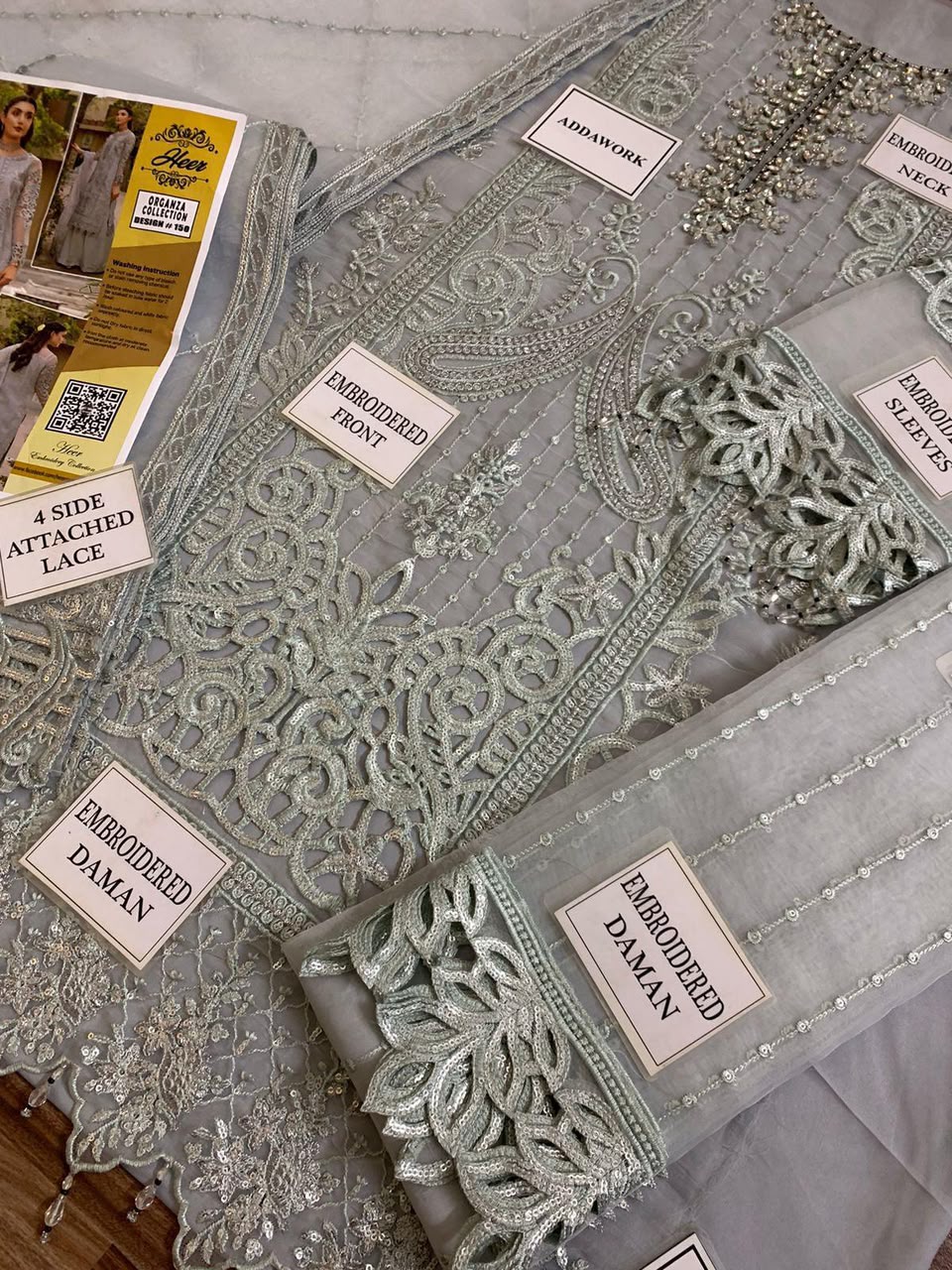 Heavy Sequence Embroidered Organza 3-Piece Suit with Handwork