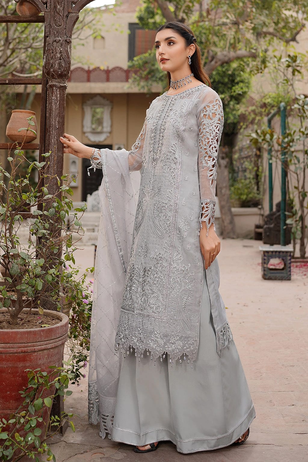 Heavy Sequence Embroidered Organza 3-Piece Suit with Handwork