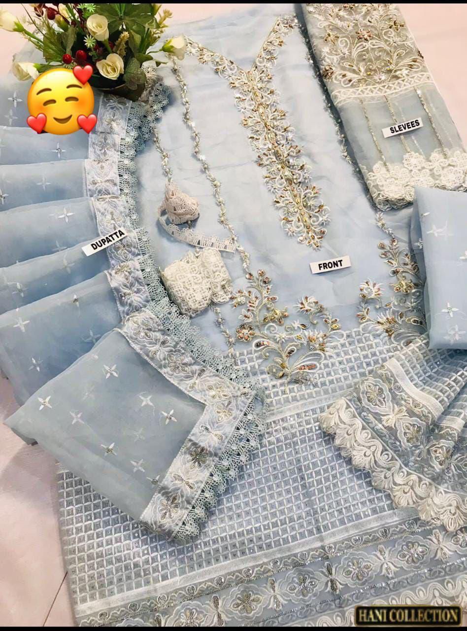 Mushq Designer Organza Collection – Full Handwork Adda Front & Cutwork Dupatta